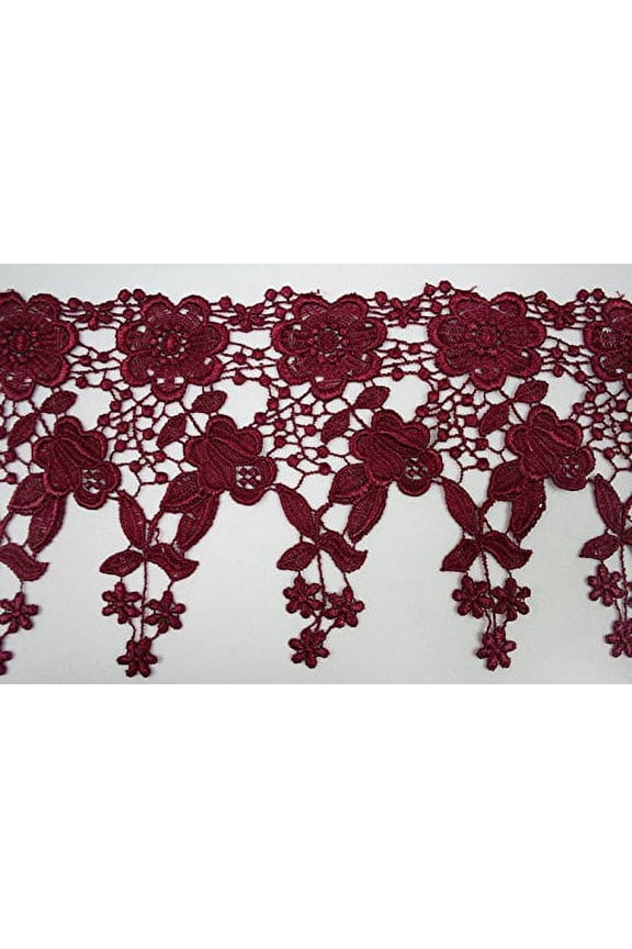 Burgundy Maroon Dark Red 5/8”~5-1/8” Embroidery Venice Lace Trim Guipure By Yard (UB302 (4.5"))