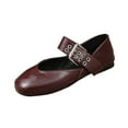 thumbnail image 1 of Burgundy Mary Jane Flats for Women with Adjustable Buckle Strap, Comfortable Square Toe PU Faux Leather Slip-On Shoes, Wine Red Casual Everyday Flats,Size 41, 1 of 9
