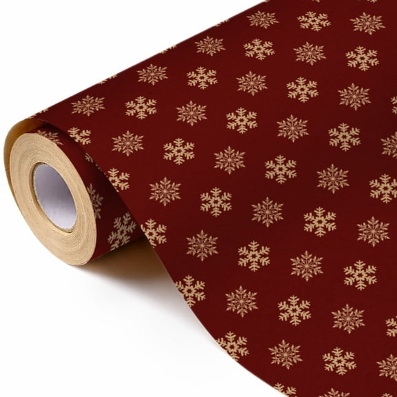 Burgundy Matte Snowflake Christmas Wrapping Paper, Vintage Red‑Toned Single Sided Holiday Gift Wrap with Snowflake Motifs for Xmas Presents and Winter Party Decoration
