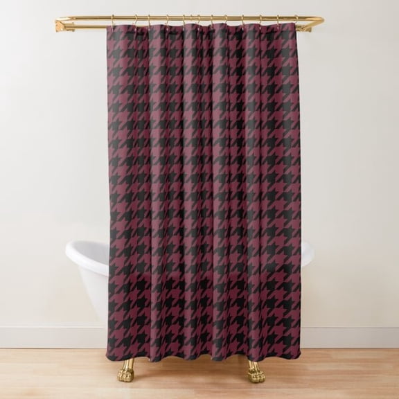Burgundy, Mauve and Charcoal Houndstooth Shower Curtain, 100% Polyester, Classic Check Bathroom Decor