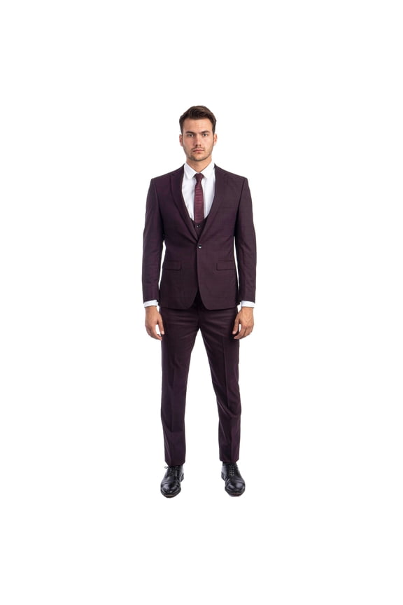 Burgundy Men's Ultra Slim-Fit 3-Piece Glen Check Suit