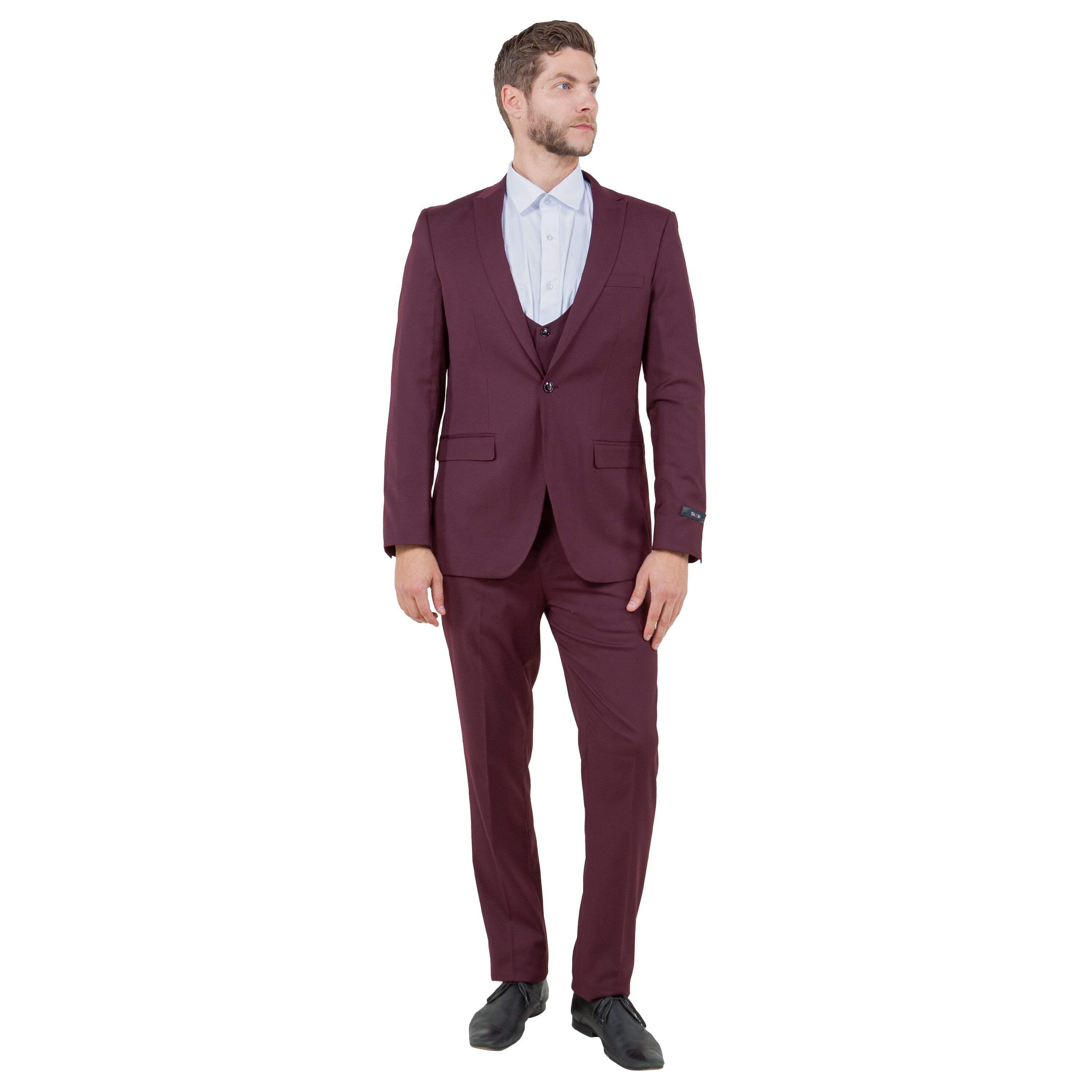 OMC Men's 3-Pieces Slim Fit Suit Burgundy main image 0