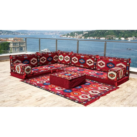 Burgundy Modular Sectionals for Living Room, L Shaped Arabic Floor Sofa, Terrace Sofa, Moroccan Sofas, Turkish Sofa, Couch Bed, Convertible Sofa Bed