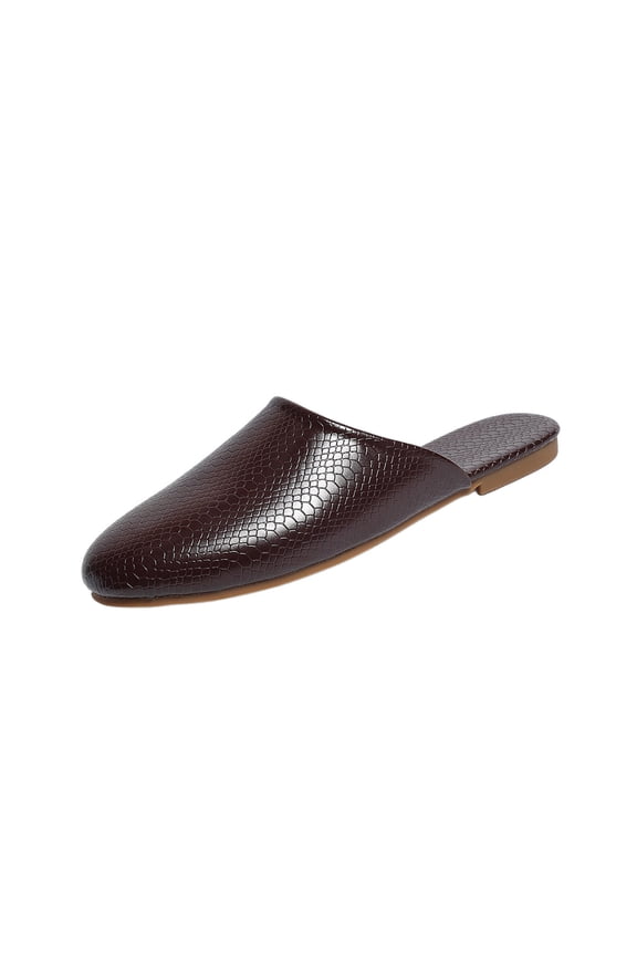 Burgundy Mules for Women Faux Faux Leather Snake Print Slip On Flat Shoes Comfortable Casual & Errand Wear,Size 5.5