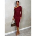 bodycon fringe dress One Shoulder Where to Buy Rust Size:L(12-14) mauve