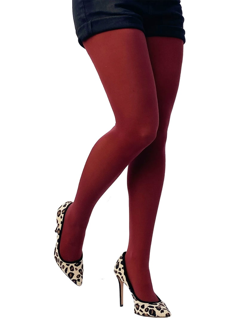 Burgundy Opaque Full Footed Tights, Pantyhose for Women