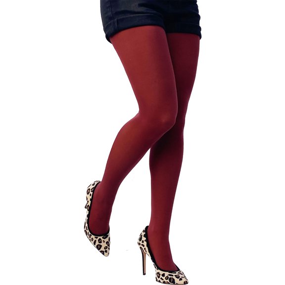 Burgundy Opaque Full Footed Tights, Pantyhose for Women