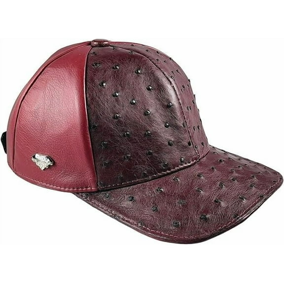 Burgundy Ostrich Cap Real Full Quill With Adjustable Closure Handmade In The USA