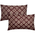 thumbnail image 1 of Burgundy Pillow Covers 12x20 Inch Set of 2, Cream Floral Block Print Pattern Lumbar Decorative Throw Pillowcases Outdoor Farmhouse Rectangle Cushion Covers Spring Summer Sofa Couch Bed Decor, 1 of 6