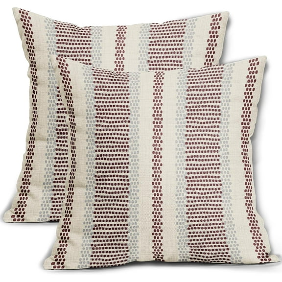 Burgundy Pillow Covers 16x16 Set of 2 Gray Grey Dot Print Striped Decorative Outdoor Pillowcases Boho Rustic Farmhouse Decorative Throw Cushion Case Decor for Couch Sofa Bed