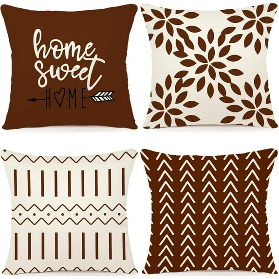 Burgundy Pillow Covers 18x18 Set of 4, Modern Sofa Throw Pillow Cover, Decorative Outdoor Linen Fabric Pillow Case for Couch Bed Car 45x45cm (Wine Red, 18x18,Set of 4)