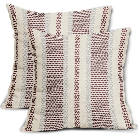 Burgundy Pillow Covers 20x20 Set of 2 Gray Grey Dot Print Striped Decorative Outdoor Pillowcases Boho Rustic Farmhouse Decorative Throw Cushion Case Decor for Couch Sofa Bed