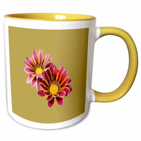 3drose, Burgundy Pink and Orange Gazania Vector Cut Out, 11oz Two-tone Yellow Mug