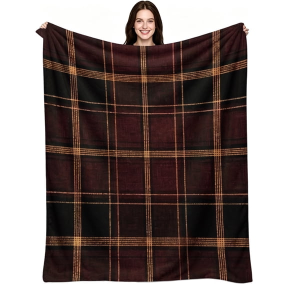 Burgundy Plaid Flannel Blanket Vintage Dark, Soft Warm Flannel Fleece, Vintage Rustic Dark, Throw Blanket, Cozy Warm, Home Decor, Couch Sofa Bed Office