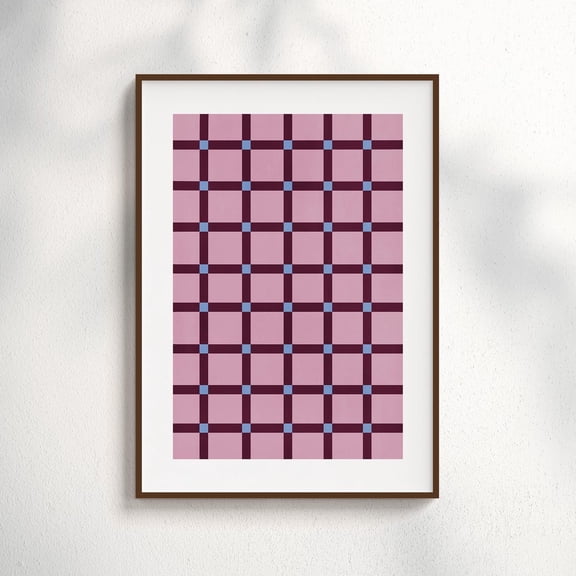 Burgundy Plaid Retro Geometric Decor Wall Art