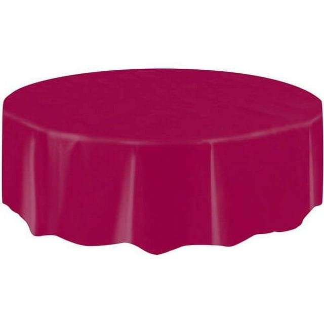Burgundy Plastic Party Tablecloth, Round, 84in