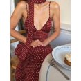thumbnail image 1 of Burgundy Polka Dot Choker Maxi Dress, Flowy Sundress With Deep V-Neck Open, 1 of 6