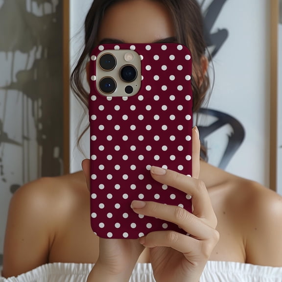 Burgundy Polka Dot Phone Case For iPhone Samsung Pixel Slim Hard Cover Coquette Style Retro Spot Gift