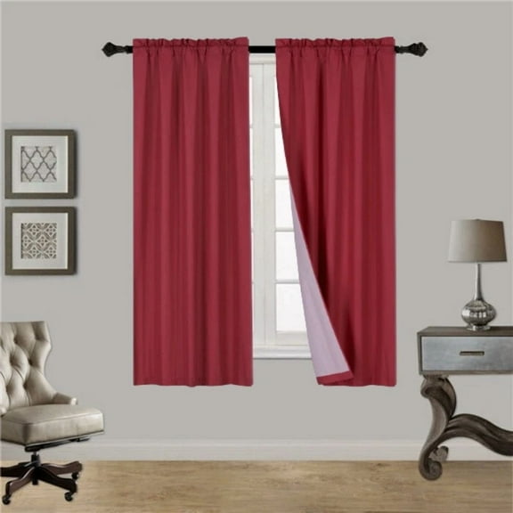 Burgundy R64 1 panel solid lined foam backing blackout window curtain treatment drape rod pocket matte smooth fabric 37"wide x63"long