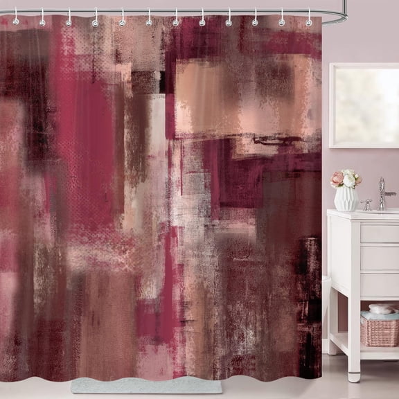 Burgundy Red Abstract Shower Curtain 72x72 Inch, Grey Brown Modern Art Painting Bath Curtain Waterproof Shower Curtains for Bathroom Decor with 12 Hooks