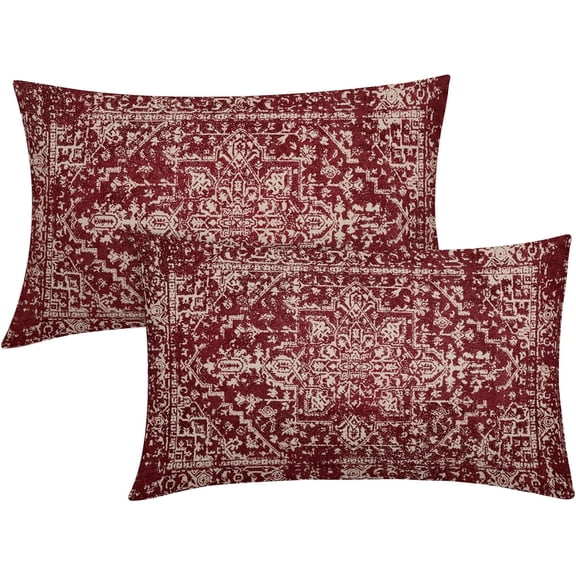 Burgundy Red Boho Lumbar Pillow Covers 12x20 Beige Tan Gray Maroon Pillow Cases for Couch Farmhouse Bohemian Carpet Pattern Ethnic Rectangle Pillow Cases for Bed Patio Covers Outdoor Indoor Set 2