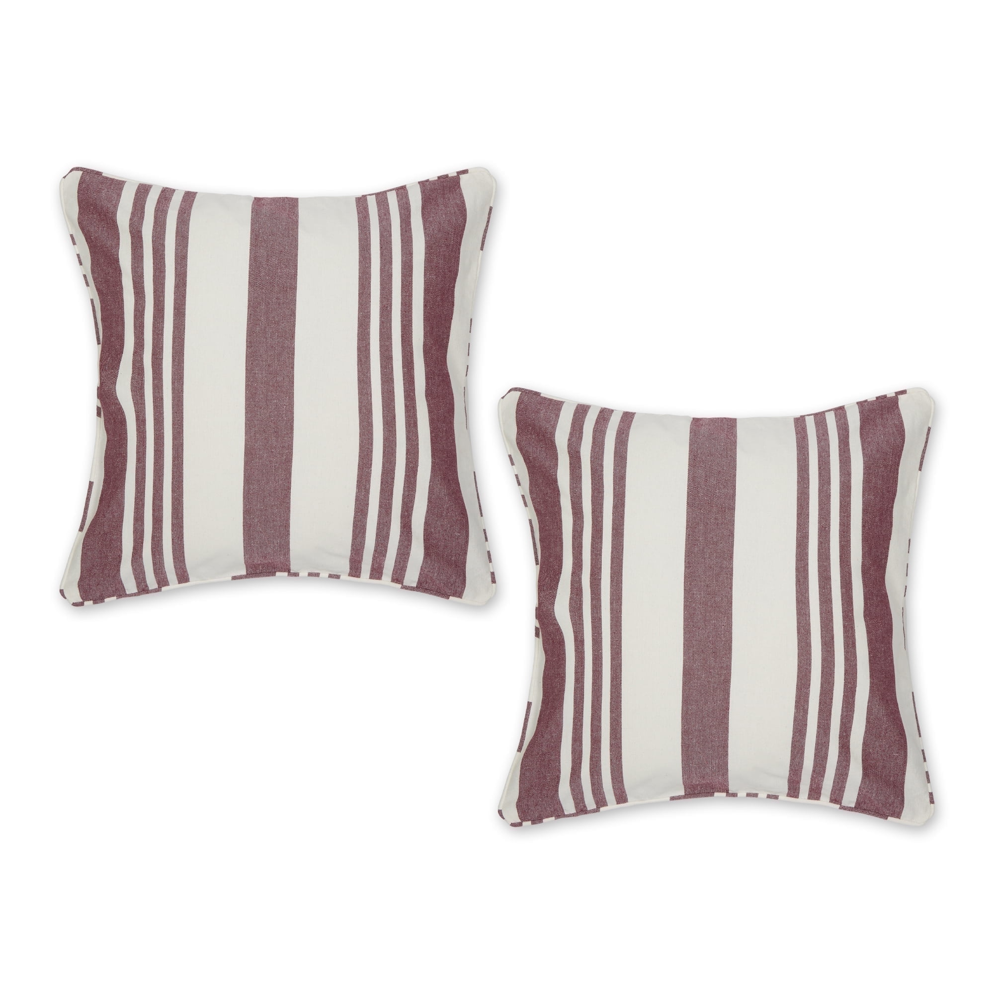Burgundy and White Striped Cotton Euro Pillow Covers, Set of 2