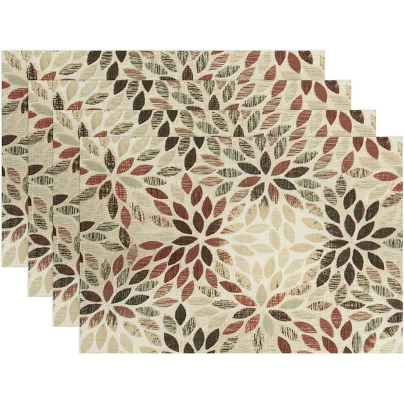 Burgundy Red Brown Placemats Set of 4 Summer Modern Elegant Geometric Flower Linen Table Place Mat Non-Slip Heat Resistant Place Mats for Home Kitchen Dining Table, 12"x18"
