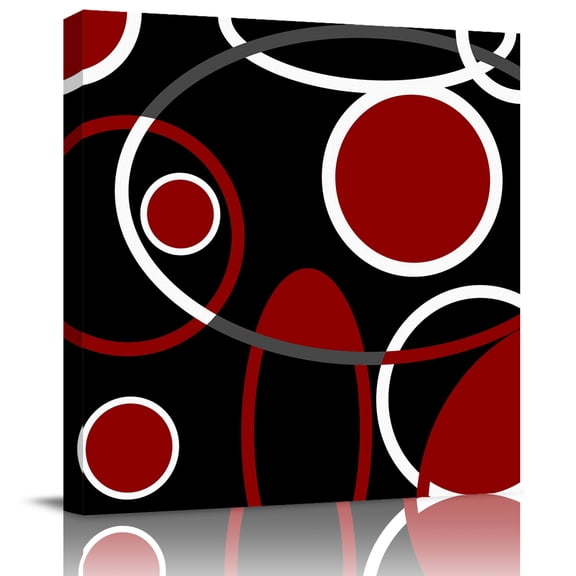 Burgundy Red Color Block Canvas Artwork Painting Art, Abstract Geometric Black Stripe Square Framed Wall Decorations Prints Picture for Bedroom Kitchen Living Room, 16x16 in
