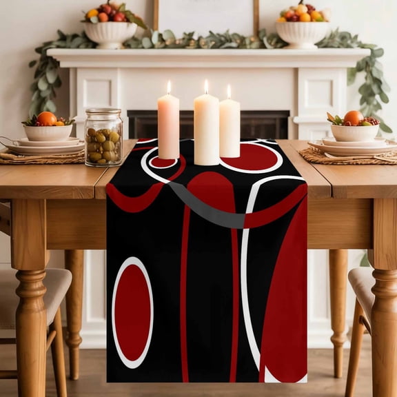 Burgundy Red Color Block Table Runner 70 Inches Long,Kitchen Dining Tablerunners Abstract Geometric Black Stripe Linen Table Runners Dresser Scarves for Home Dinner Wedding Holiday Party Decor