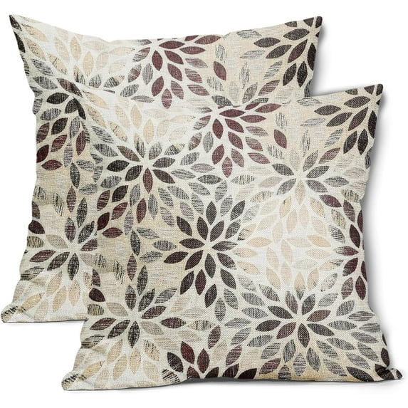 Burgundy Red Dahlia Throw Pillow Covers 20x20 Inch Rustic Geometric Flower Decorative Square Pillow Cases Beige Tan Gray Floral Cushion Covers Farmhouse Home Decor For Sofa Couch Outdoor Set of 2