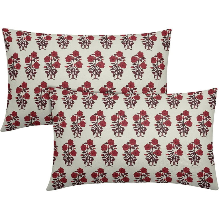 Flower Block Print Throw Pillows | Round Flower Block Print Throw Pillows | Round