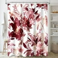 thumbnail image 1 of Burgundy Red Floral Shower Curtain, Watercolor Flower Shower Curtain for Bathroom, Modern Abstract Ink Decorative Fabric Shower Curtain Set with Hooks 72x72, 1 of 6