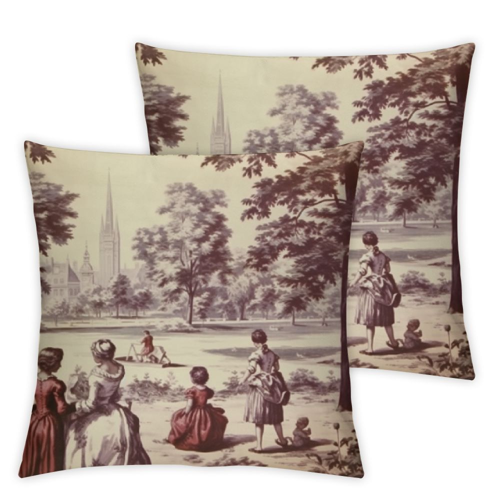 Burgundy Red French Country Pillow Covers Set of 2 Toile Vintage Print