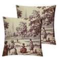Burgundy Red French Country Pillow Covers Set of 2 Toile Vintage Print