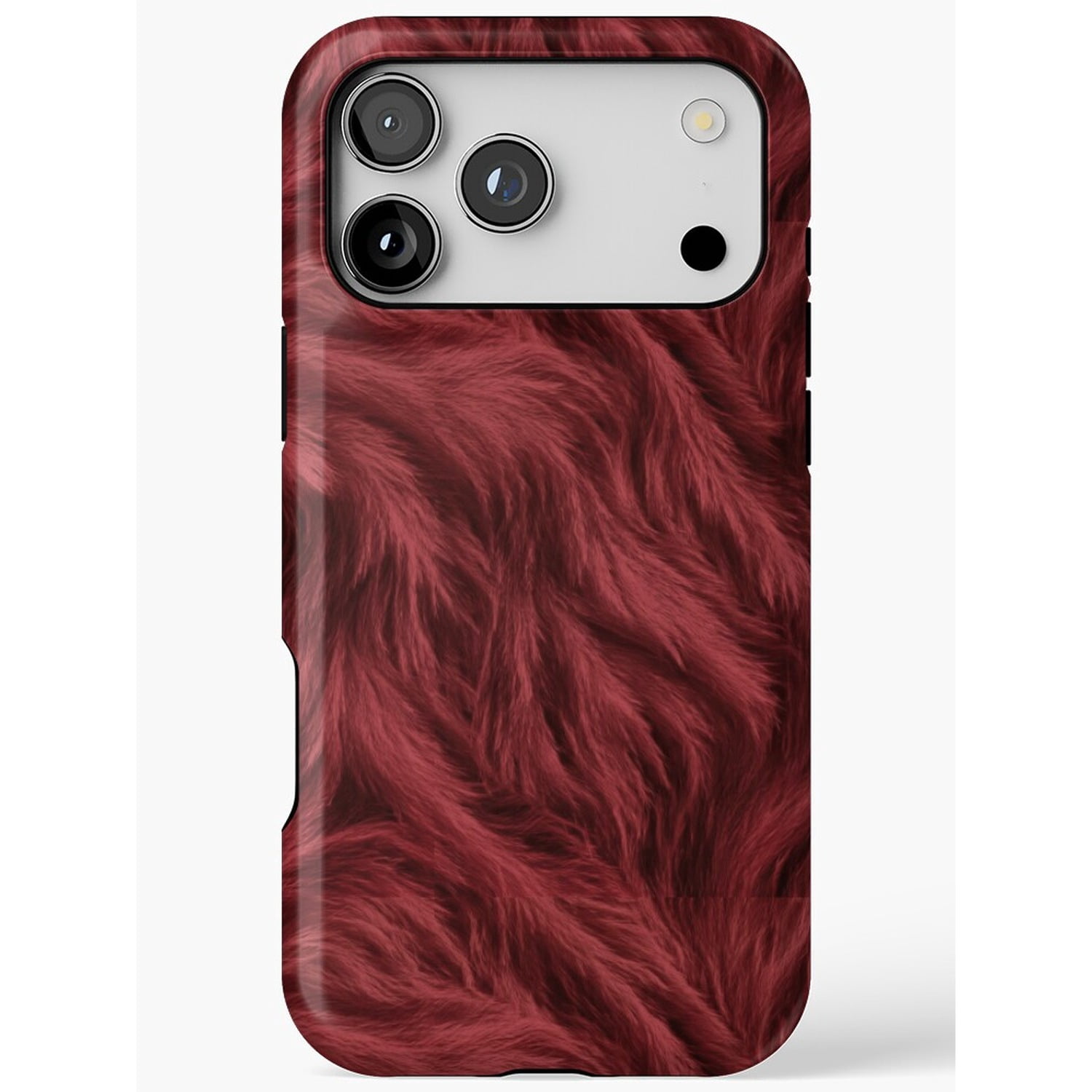 Burgundy Red Fur Texture Tough iPhone Case, Dual-Layer Polycarbonate ...