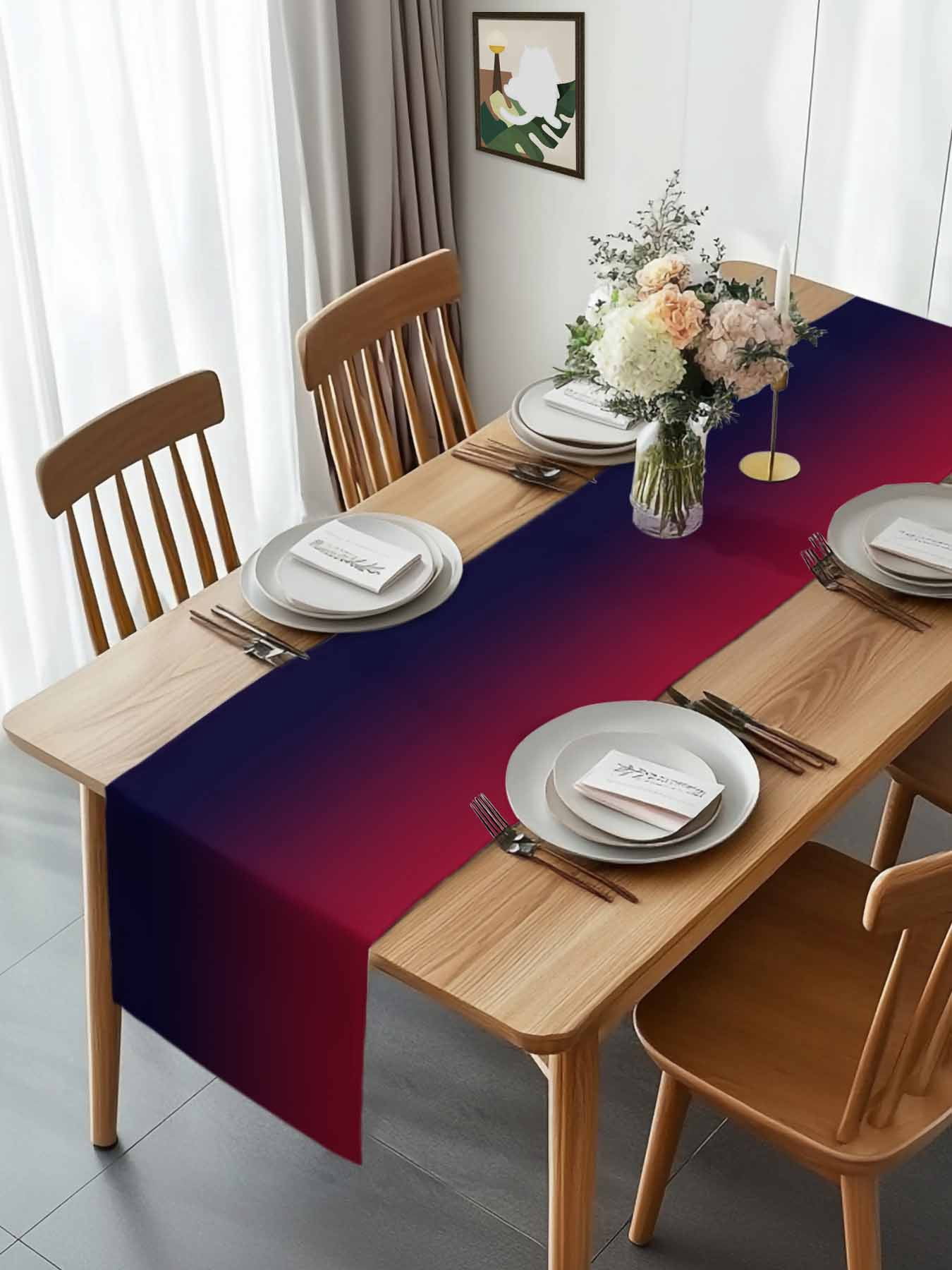 Burgundy Red Gradient Ombre Table Runner 90 Inches Long, Dark Maroon Shadow Table Runners Tabletop Scarf Kitchen Dining Tables Decoration for Home Party Indoor Outdoor