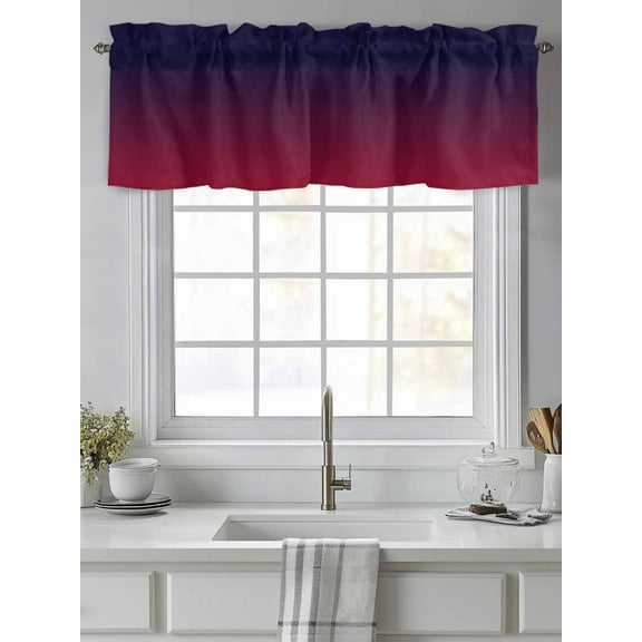 Burgundy Red Gradient Ombre Valances for Windows,Kitchen Valance Rod Pocket Short Curtain,Dark Maroon Shadow Valance Curtain Window Valances for Bedroom Living Room 54"x18"
