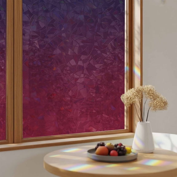 Burgundy Red Gradient Ombre Window Privacy Film,Heat Control Sun Blocking Static Cling Rainbow Film,Dark Maroon Shadow Non-Adhesive Glass Sticker Door Window Tint,17.7" x 39.3"