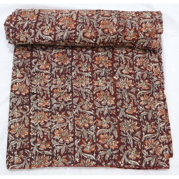 Burgundy Red Kantha Quilt: Hand-stitched Cotton Throw Blanket