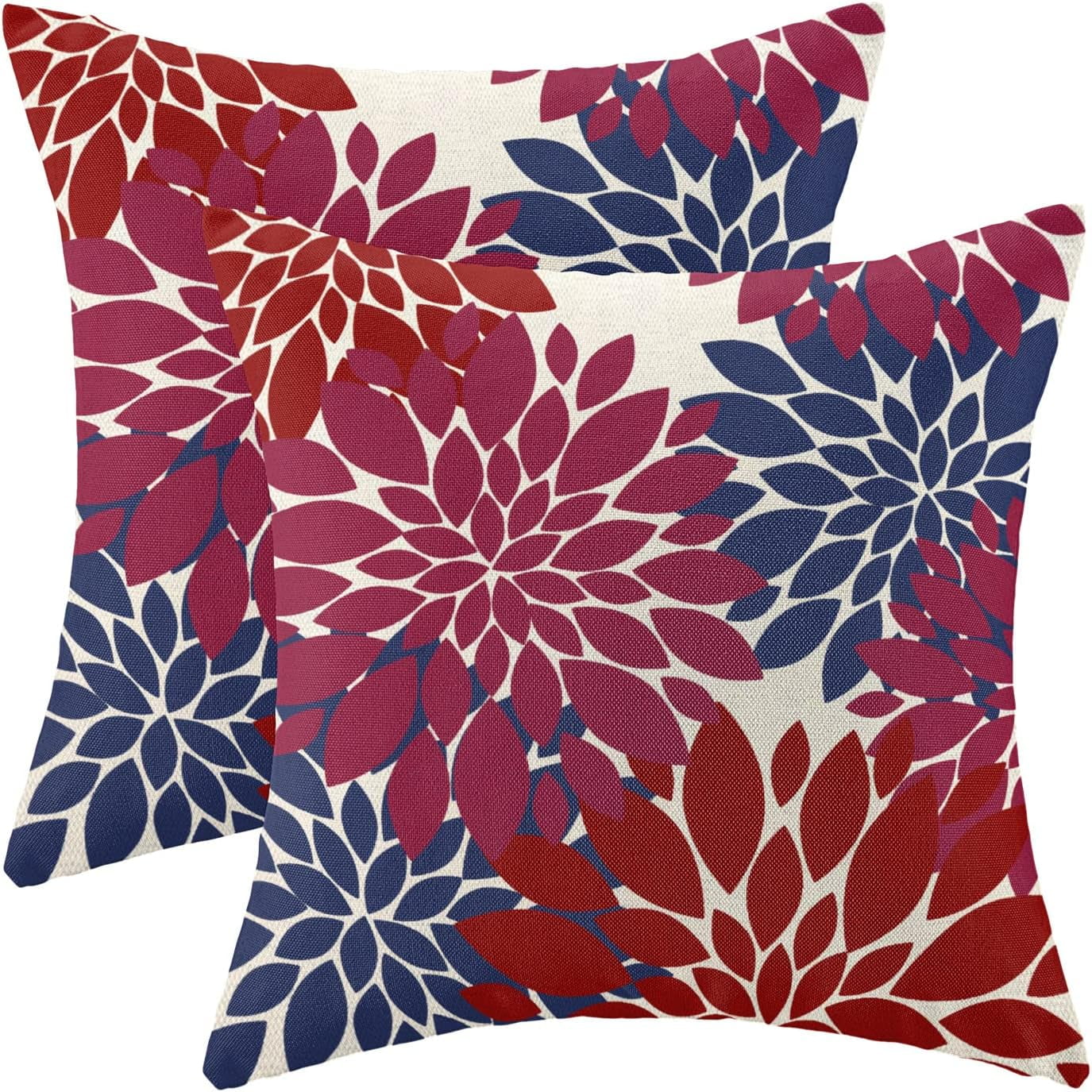 Burgundy Red Navy Blue Pillow Covers 18x18 Inch Set of 2 Dahlia Floral