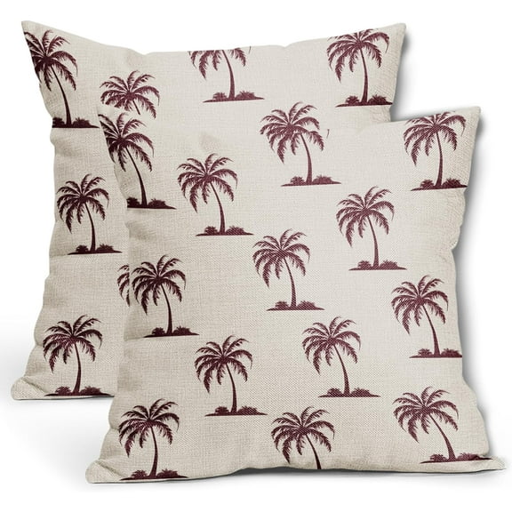 Burgundy Red Palm Tree Pillow Covers 20X20 Inch Set of 2 Coastal Tropical Plants Coconut Trees Decorative Pillow Cases Summer Beach Vintage Cushion Case Hawaiian Home Decor For Sofa Couch Outdoor