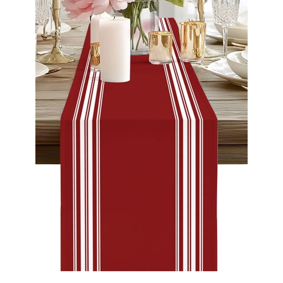 Burgundy Red Stripe Table Runners 36 Inches Long French Stripe Farmhouse Style Kitchen Dining Table Runner Dresser Scarves for Party Coffee Holiday Party Decor