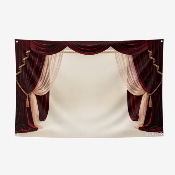 Burgundy Red Velvet Curtain Photo Backdrop, Luxury Gold Tassel Drapes Stage Background Banner for Wedding Ceremony, Anniversary, Bridal Shower, Event Portrait Photography Props