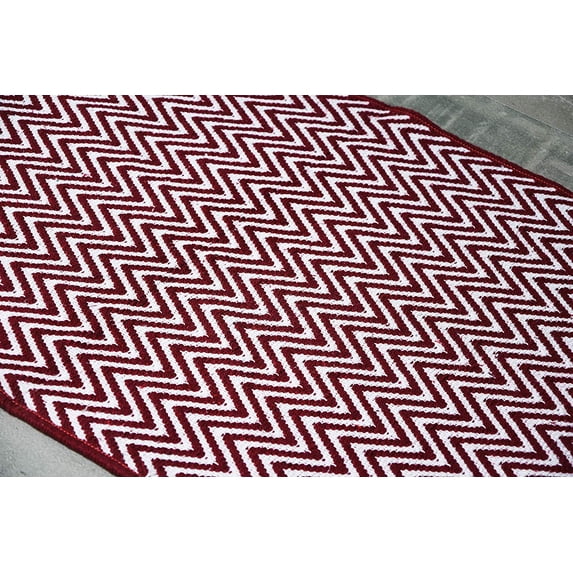 Burgundy Red & White Cotton Door Mat Rug Indoor Outdoor - 2x3' Entrance Kitchen Bath Home Décor, 24 x 36"