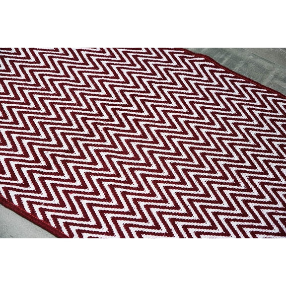 Burgundy Red & White Cotton Door Mat Rug Indoor Outdoor - 2x3' Entrance Kitchen Bath Home Dcor, 24 x 36"