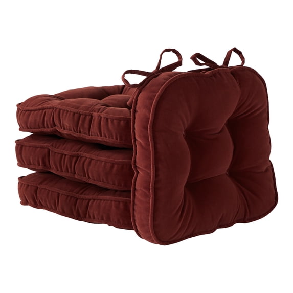 Burgundy Reversible Microfiber 17 x 15 in. Indoor Tufted Chair Cushion (4-Pack)