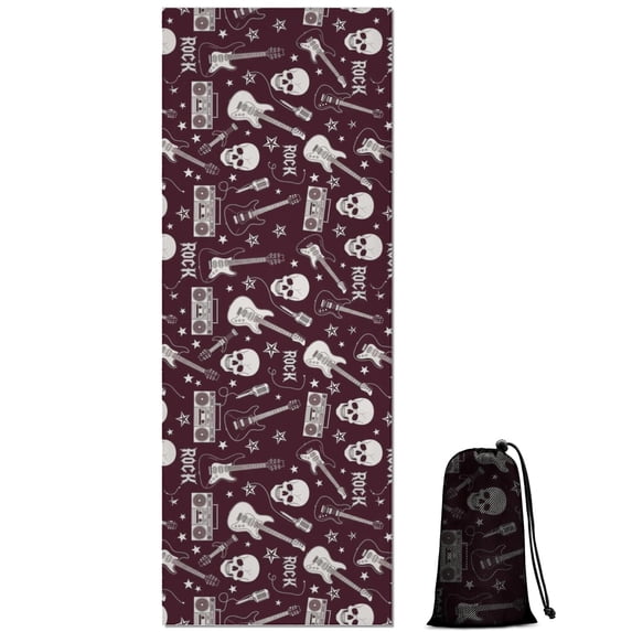Burgundy Rock Skull Pattern Hot Yoga Mat Towel Non Slip for Hot Yoga - Quick-Drying Yoga Mat Cover with 4 Corner Pockets with Travel Bag - Hot Yoga Towel Non Slip Grip Moisture Wicking Sweat 70"x26"