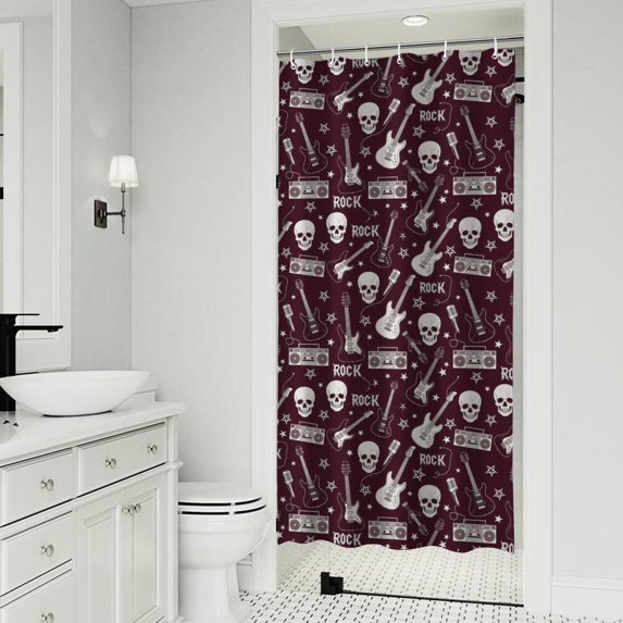 Burgundy Rock Skull Pattern Shower Curtain 36"x72" ,Bathroom Decorative Shower Curtains Set with 12 Hooks,Modern Waterproof Washable Shower Curtain