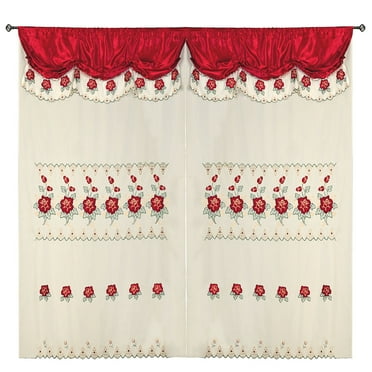 Burgundy Room Decor Embroidery Sheer Panel Window Curtain Drapes 60x90+18"