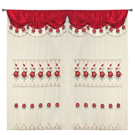 Burgundy Room Decor Embroidery Sheer Panel Window Curtain Drapes 60x90+18"